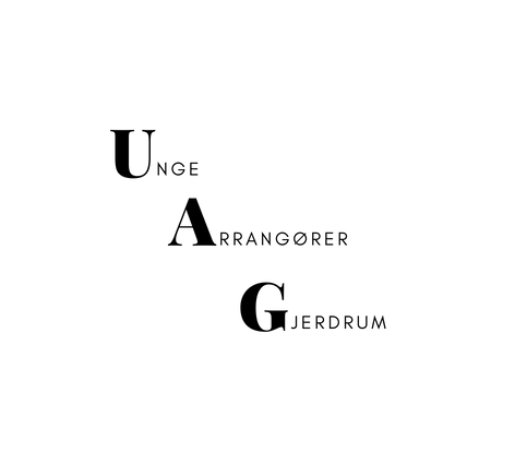 Logoen til Unge Arrangører. Logoen består at teksten "Unge Arrangører Gjerdrum" der bokstavene U, A og G er uthevet og danner en diagonal linje.